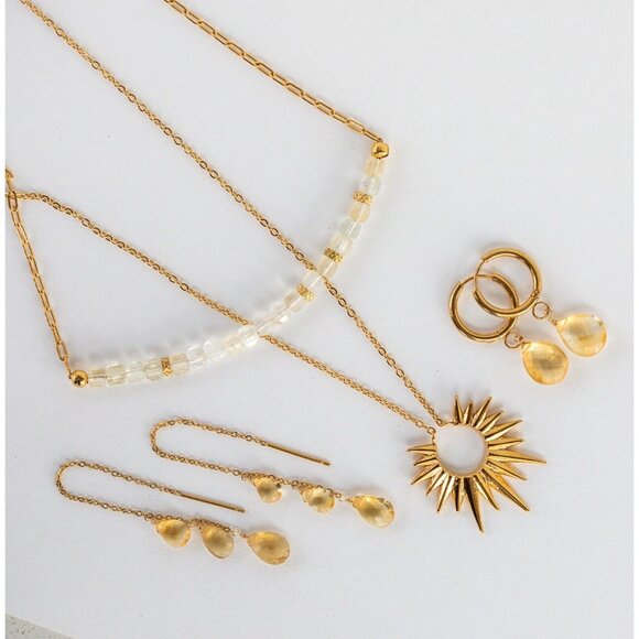 GORGEOUS Jewelry Set Citrine Beaded Necklace & Citrine Threader Earrings - Picture 9 of 15